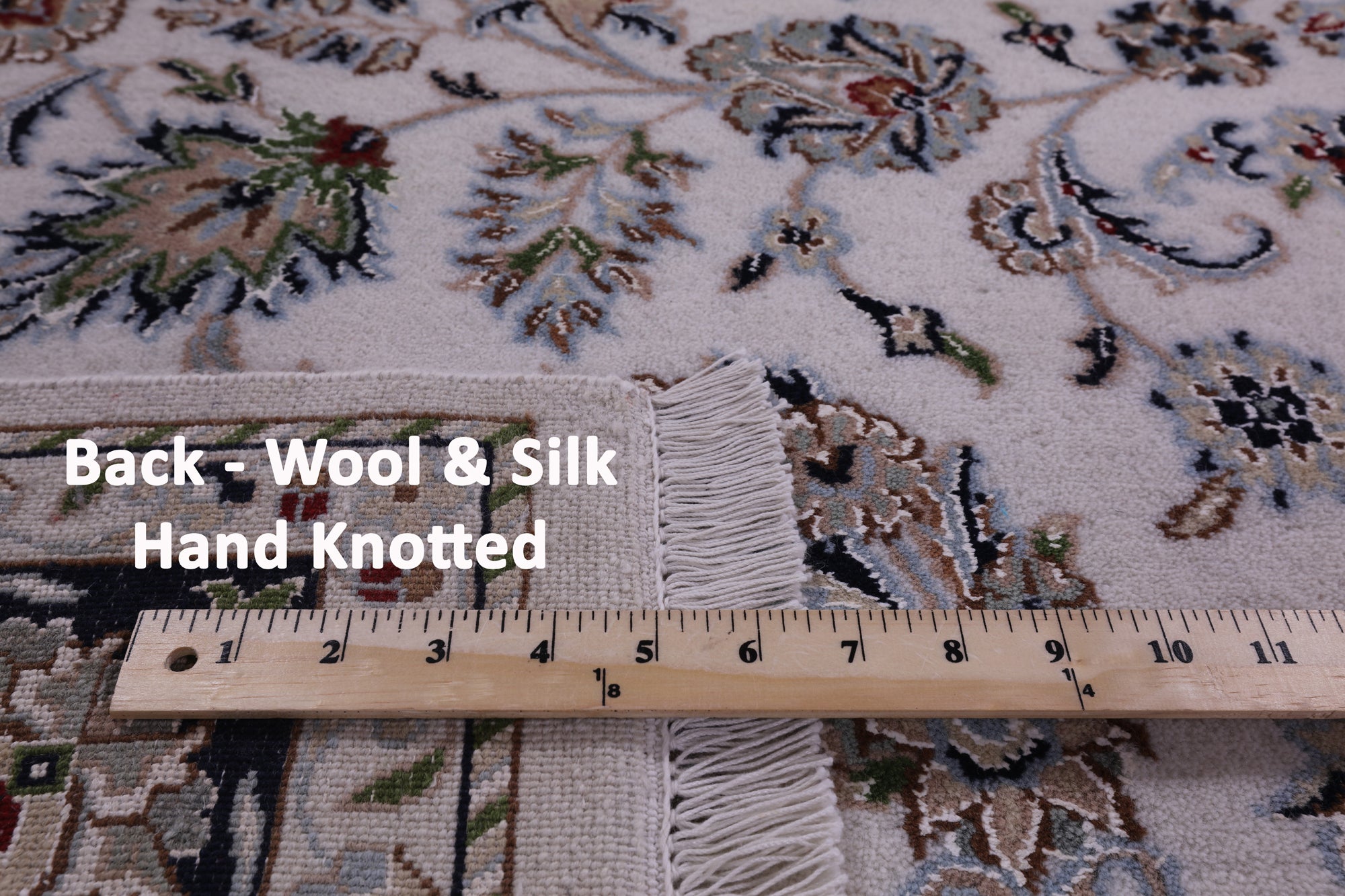 Ivory Persian Nain Hand Knotted Wool & Silk Rug - 5' 10" X 9' 1" - Golden Nile