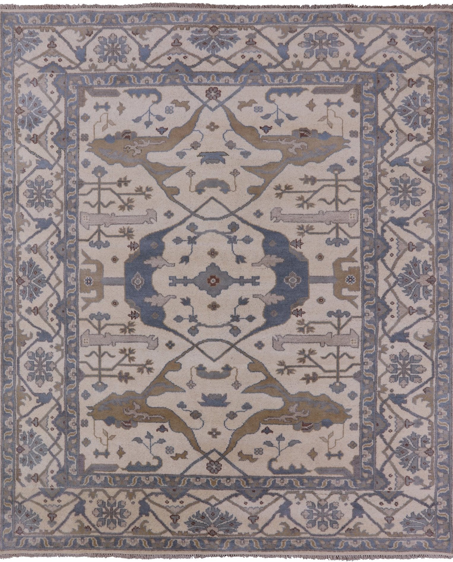 Ivory Turkish Oushak Hand Knotted Wool Rug - 8' 0" X 9' 9" - Golden Nile