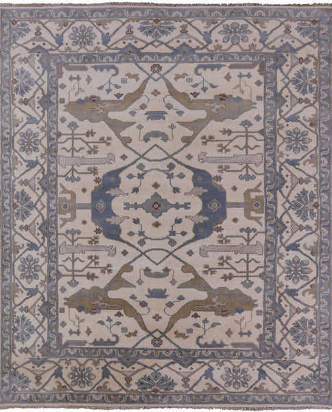 Ivory Turkish Oushak Hand Knotted Wool Rug - 8' 0" X 9' 9" - Golden Nile