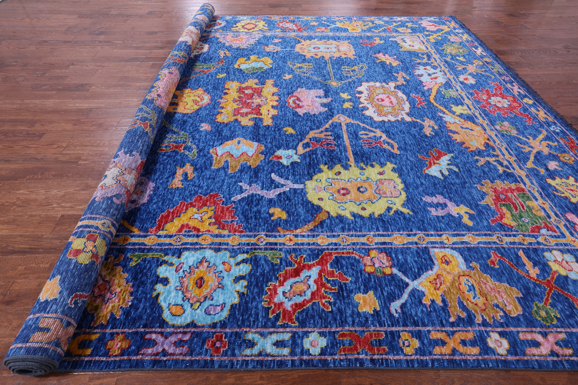 Blue Turkish Oushak Handmade Wool Rug - 12' 4" X 14' 8" - Golden Nile