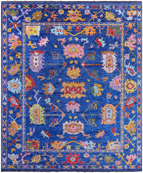 Blue Turkish Oushak Handmade Wool Rug - 12' 4" X 14' 8" - Golden Nile