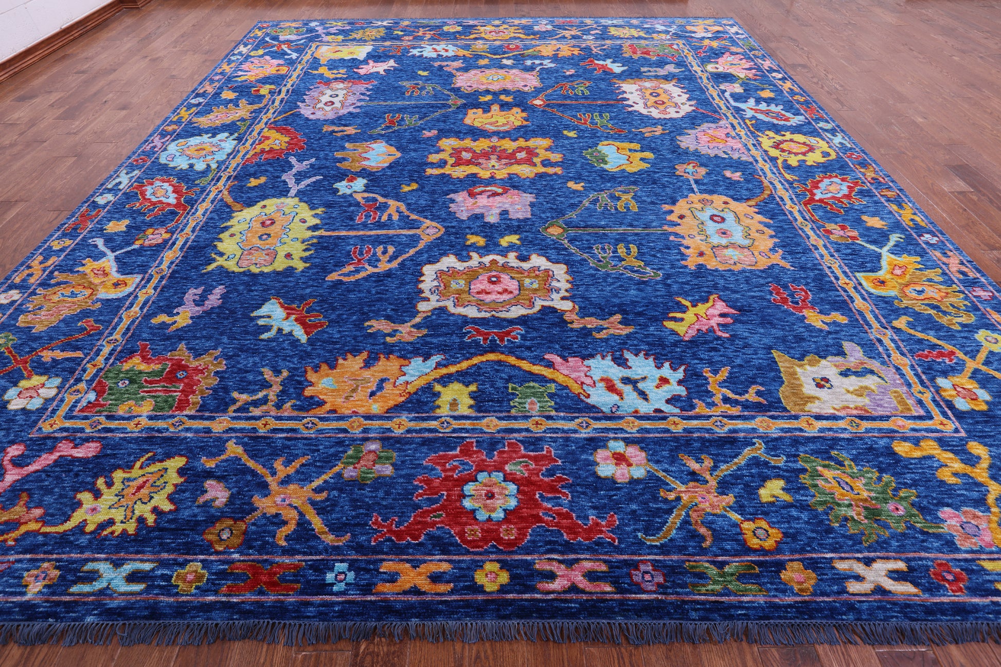 Blue Turkish Oushak Handmade Wool Rug - 12' 4" X 14' 8" - Golden Nile