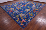 Blue Turkish Oushak Handmade Wool Rug - 12' 4" X 14' 8" - Golden Nile