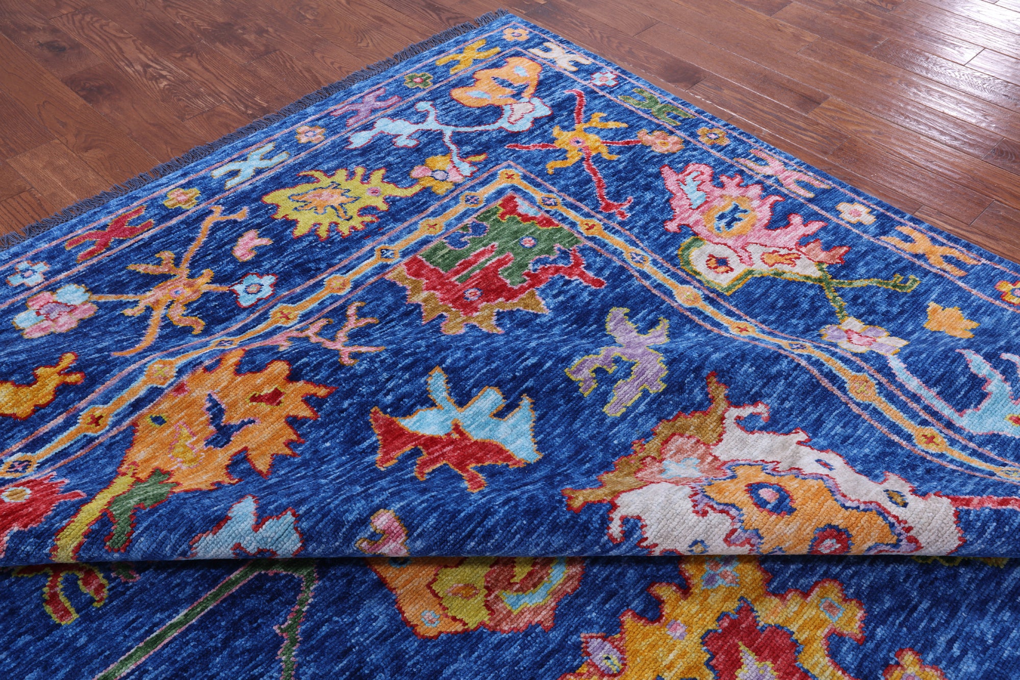 Blue Turkish Oushak Handmade Wool Rug - 12' 4" X 14' 8" - Golden Nile