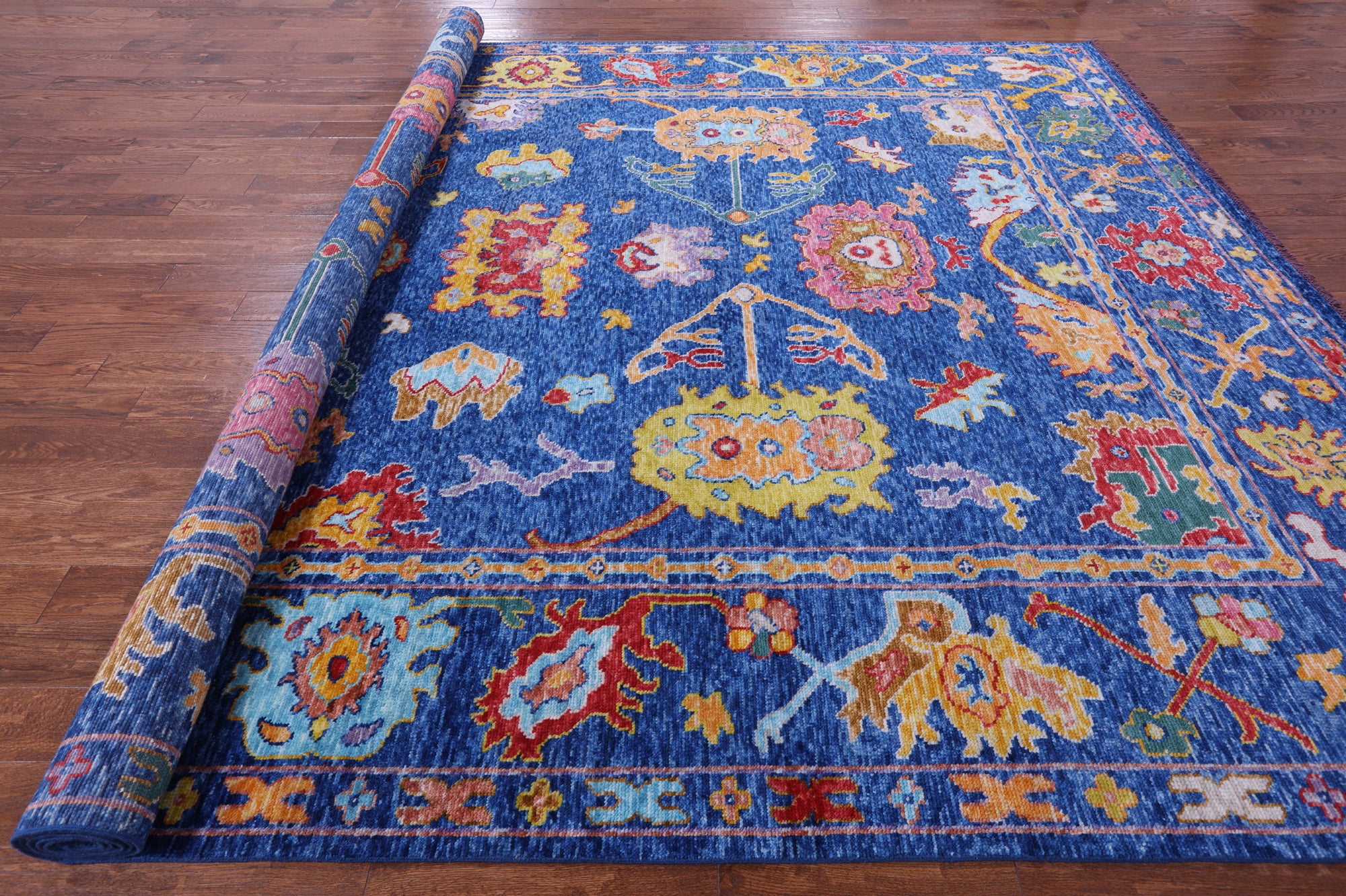 Blue Turkish Oushak Hand Knotted Wool Rug - 10' 4" X 14' 0" - Golden Nile
