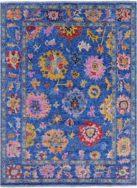 Blue Turkish Oushak Hand Knotted Wool Rug - 10' 0" X 13' 9" - Golden Nile