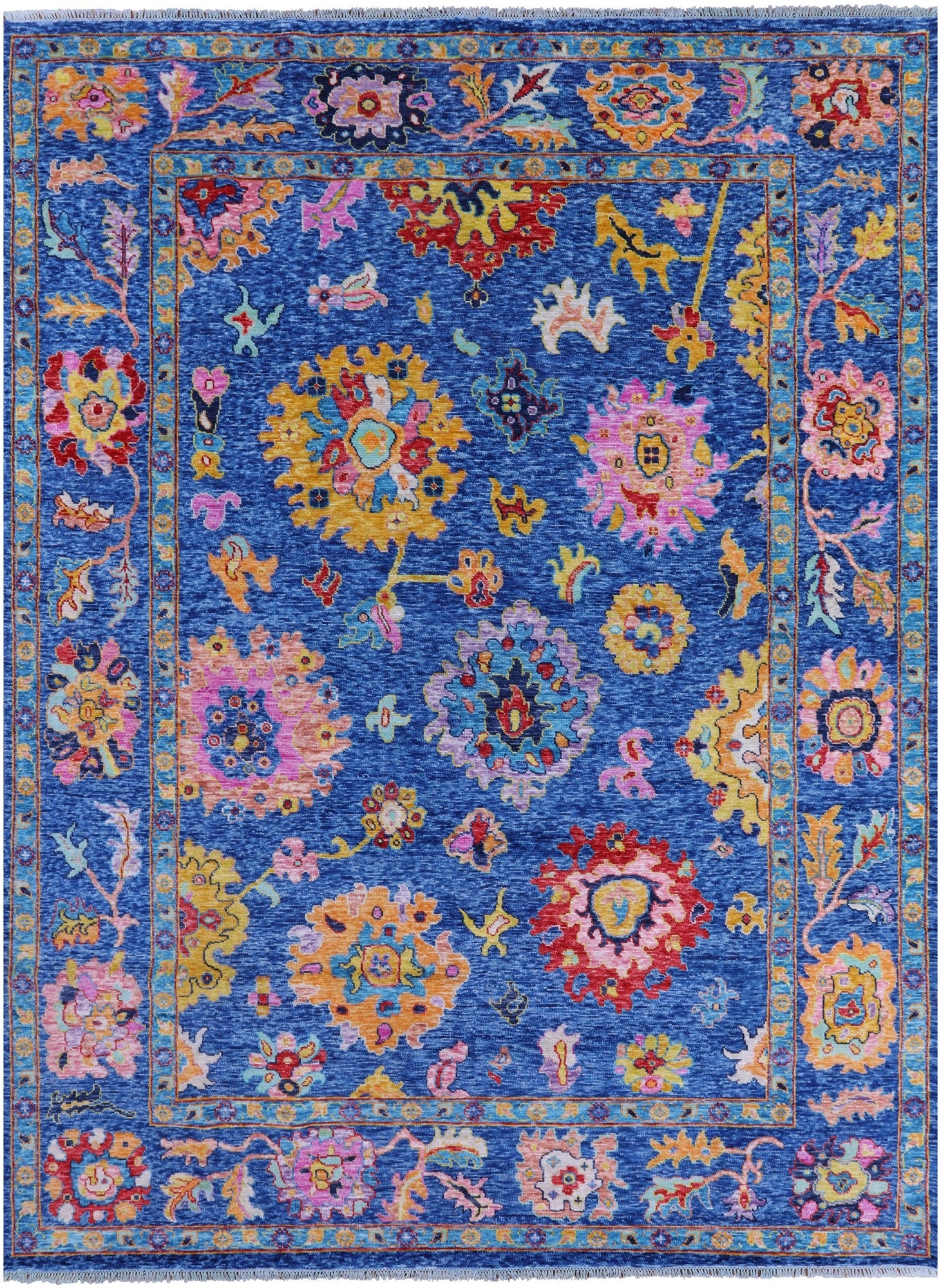 Blue Turkish Oushak Hand Knotted Wool Rug - 10' 0" X 13' 9" - Golden Nile
