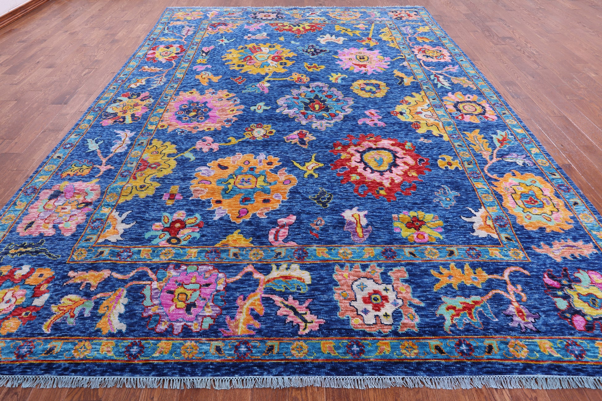 Blue Turkish Oushak Hand Knotted Wool Rug - 10' 0" X 13' 9" - Golden Nile