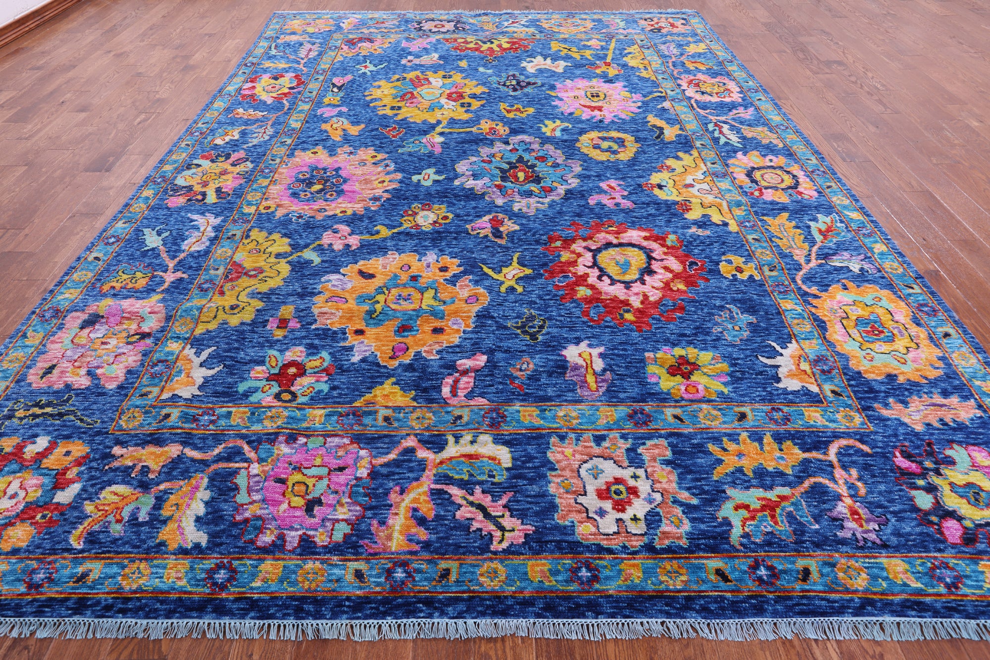 Blue Turkish Oushak Hand Knotted Wool Rug - 10' 0" X 13' 9" - Golden Nile