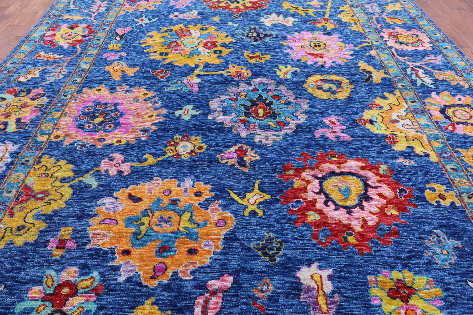 Blue Turkish Oushak Hand Knotted Wool Rug - 10' 0" X 13' 9" - Golden Nile