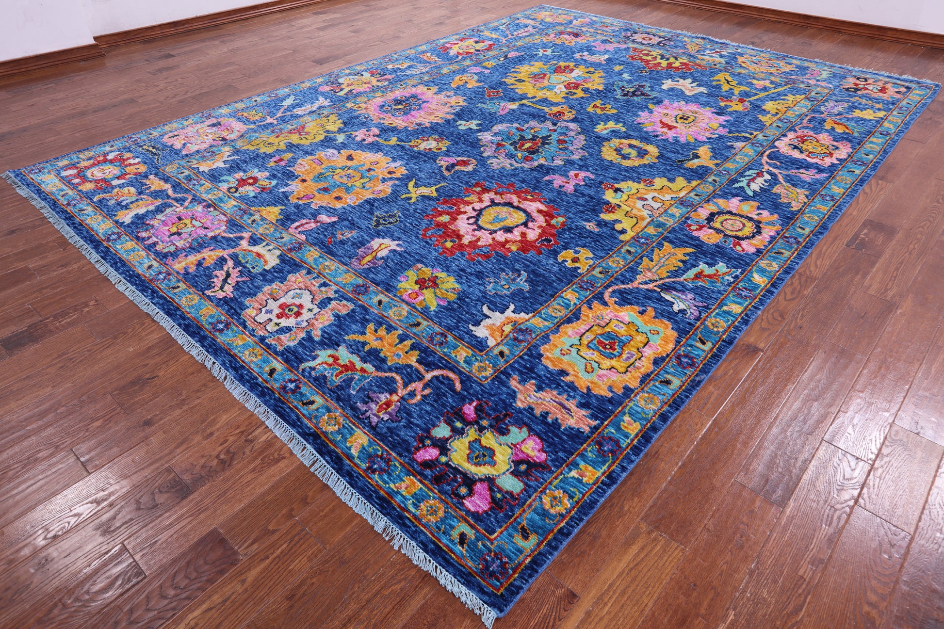 Blue Turkish Oushak Hand Knotted Wool Rug - 10' 0" X 13' 9" - Golden Nile