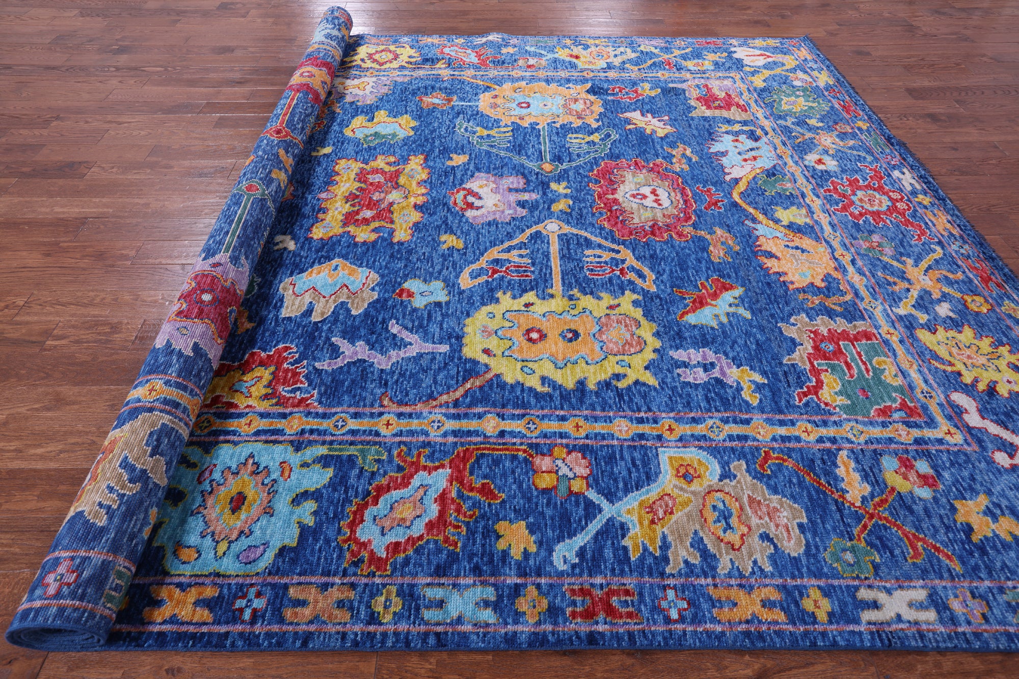 Blue Turkish Oushak Hand Knotted Wool Rug - 10' 1" X 13' 11" - Golden Nile