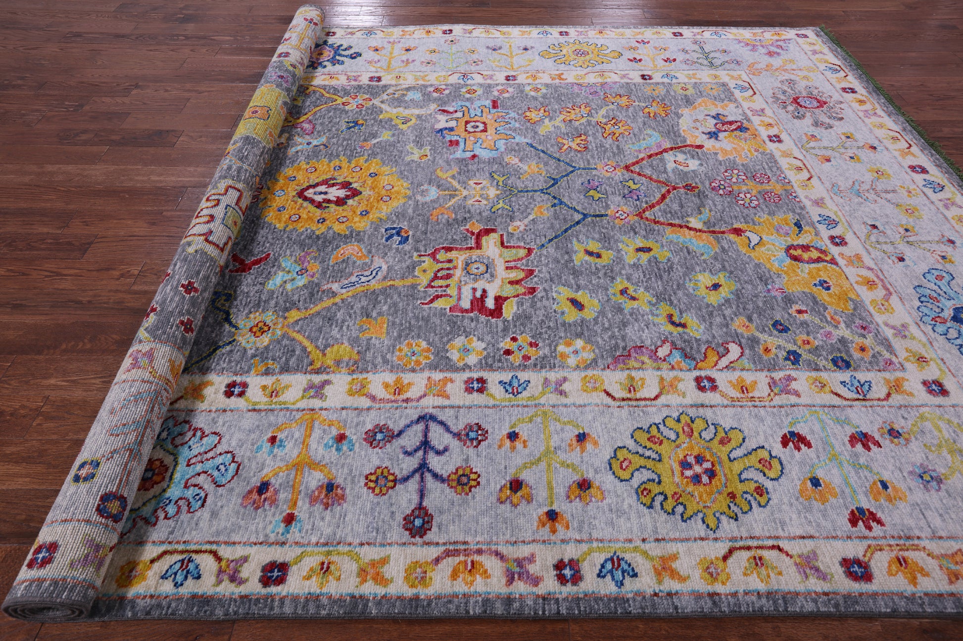 Grey Turkish Oushak Hand Knotted Wool Rug - 9' 2" X 11' 11" - Golden Nile