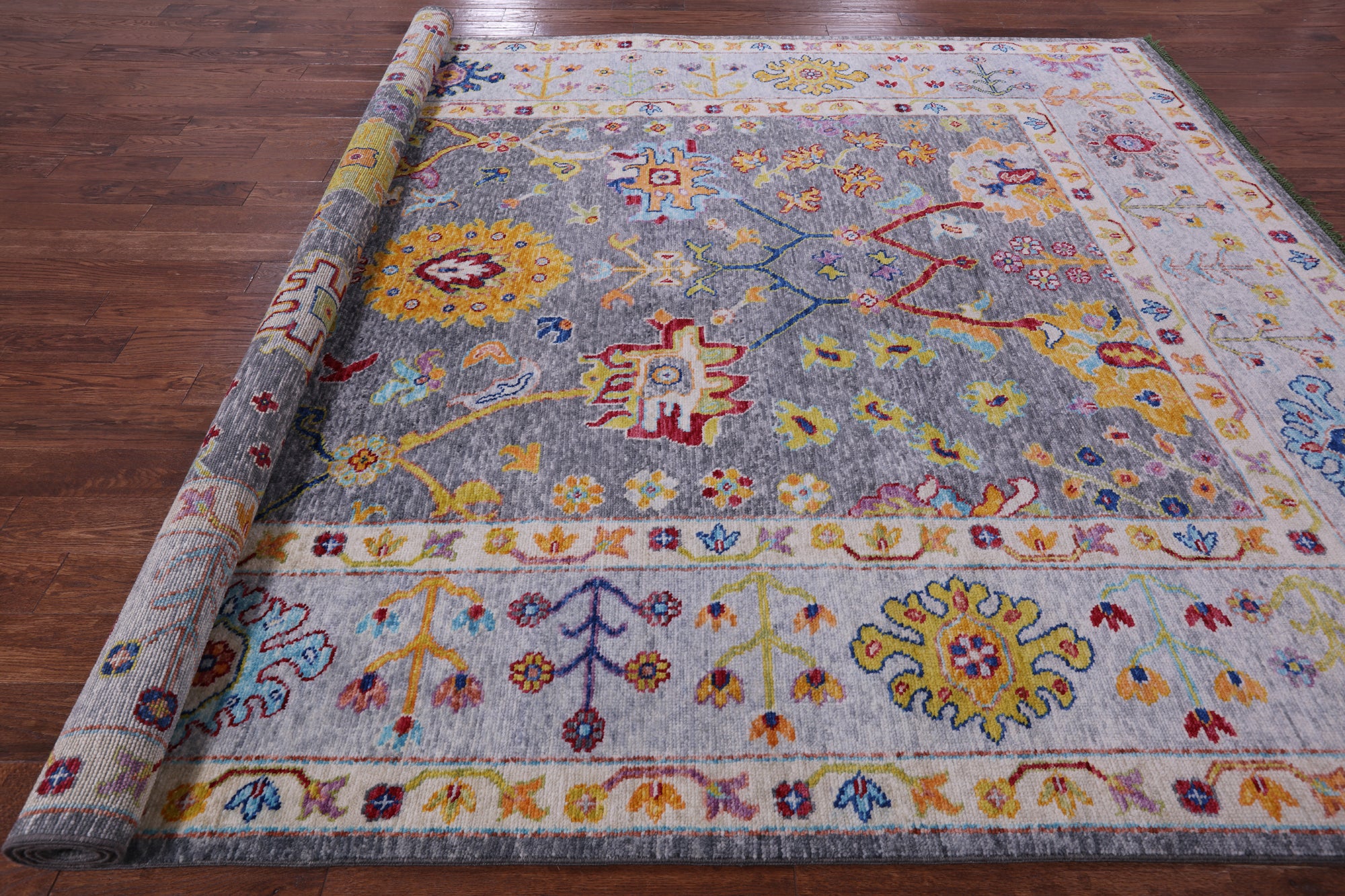 Grey Turkish Oushak Hand Knotted Wool Rug - 9' 2" X 11' 11" - Golden Nile