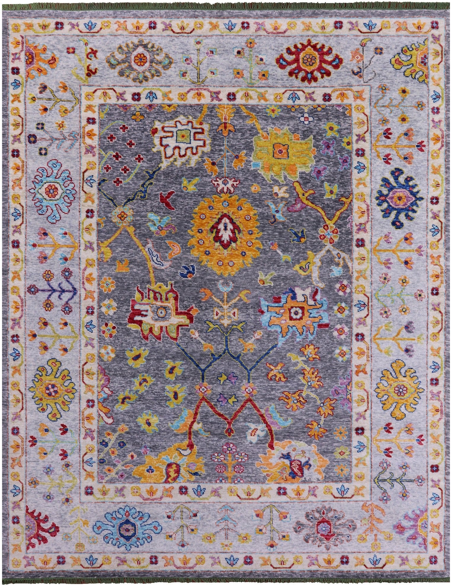 Grey Turkish Oushak Hand Knotted Wool Rug - 9' 2" X 11' 11" - Golden Nile