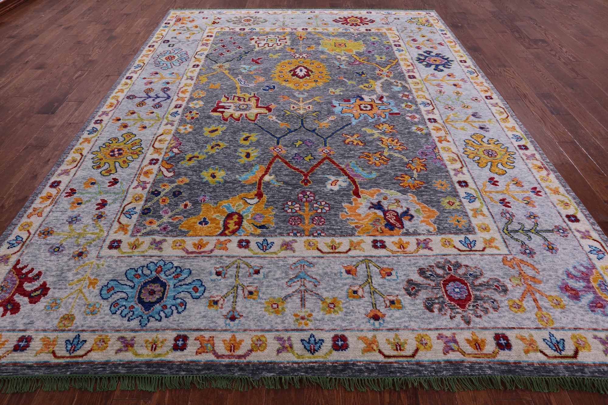 Grey Turkish Oushak Hand Knotted Wool Rug - 9' 2" X 11' 11" - Golden Nile