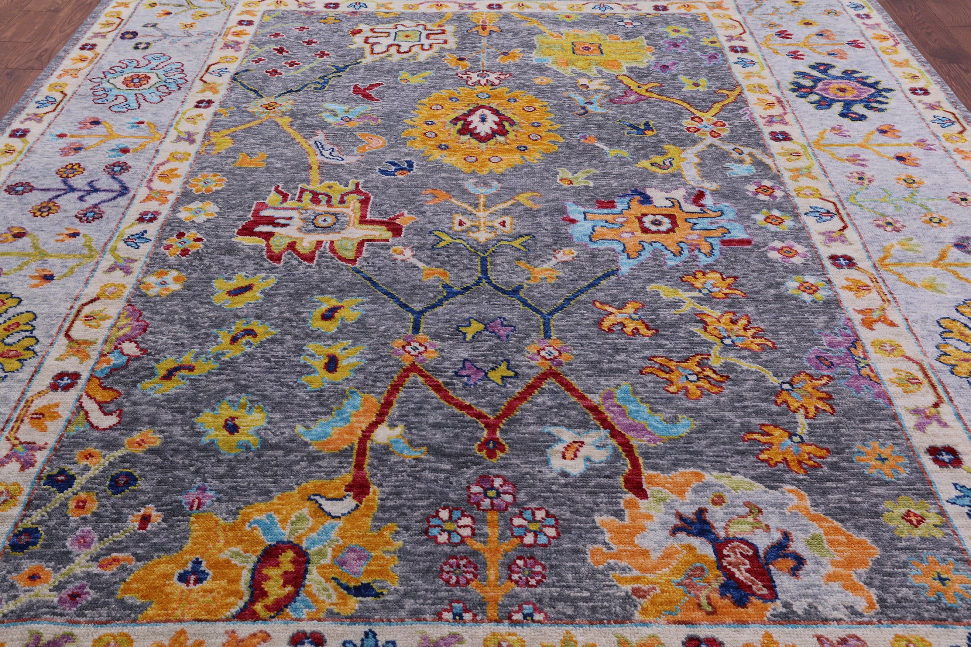 Grey Turkish Oushak Hand Knotted Wool Rug - 9' 2" X 11' 11" - Golden Nile