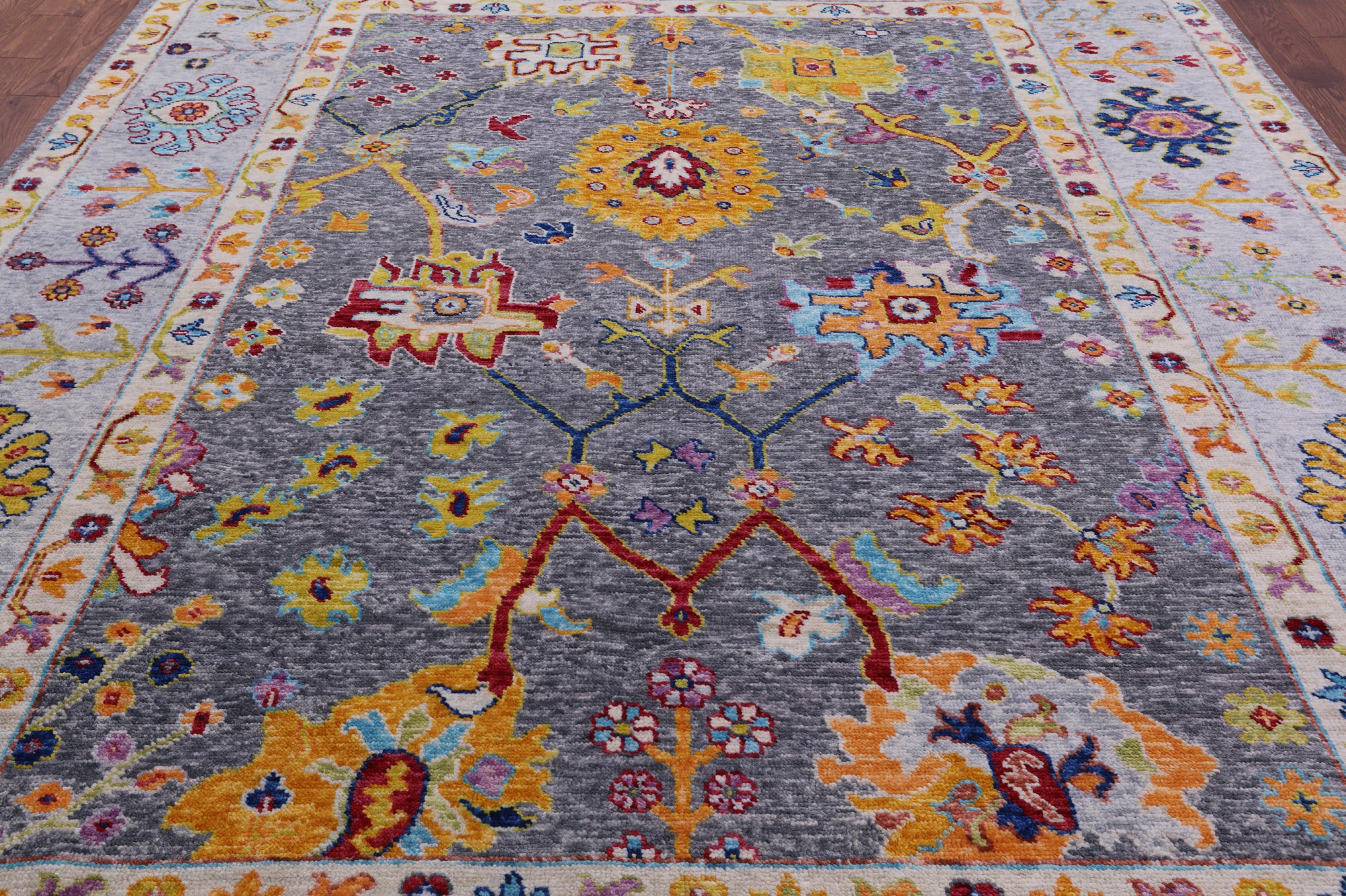 Grey Turkish Oushak Hand Knotted Wool Rug - 9' 2" X 11' 11" - Golden Nile