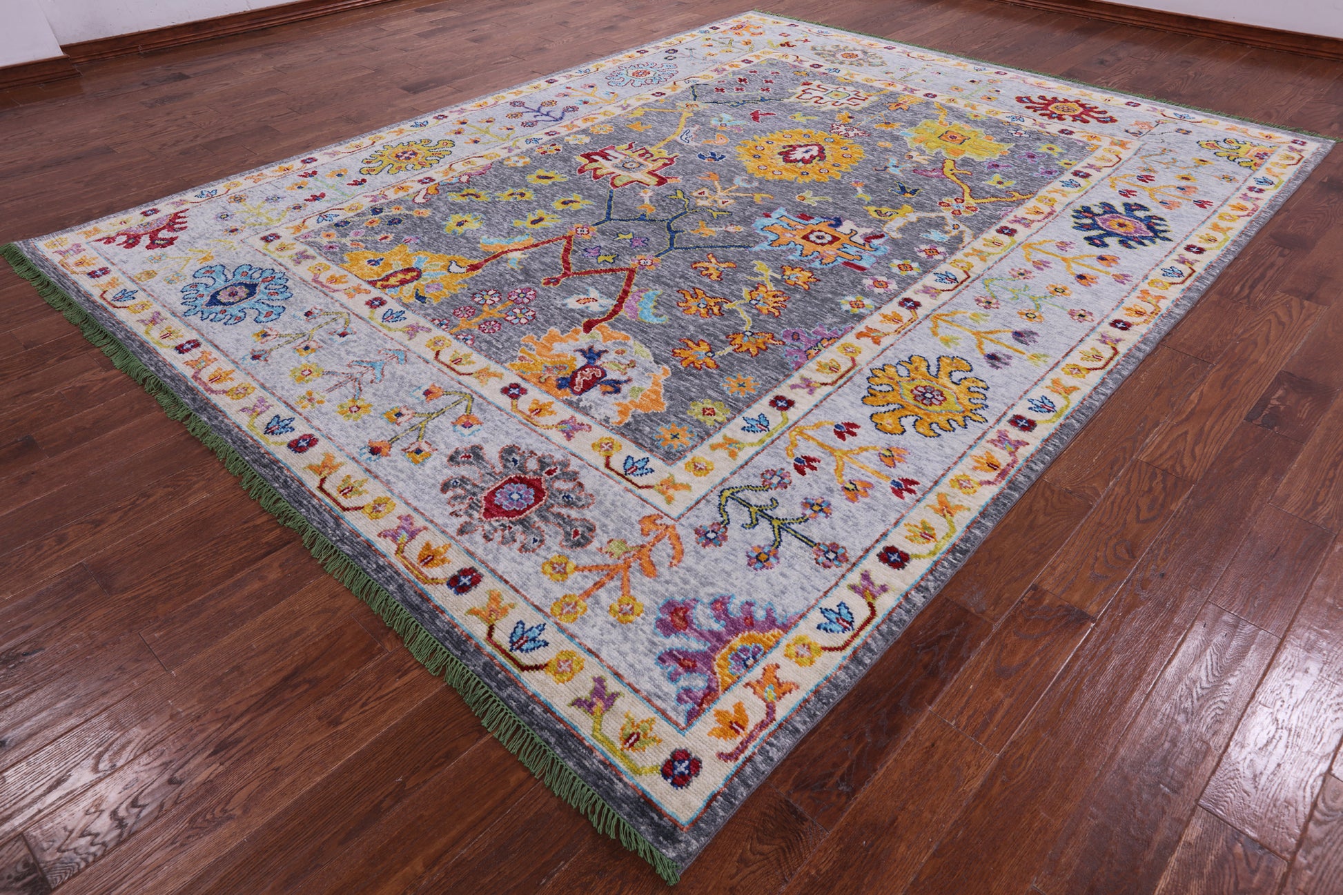 Grey Turkish Oushak Hand Knotted Wool Rug - 9' 2" X 11' 11" - Golden Nile