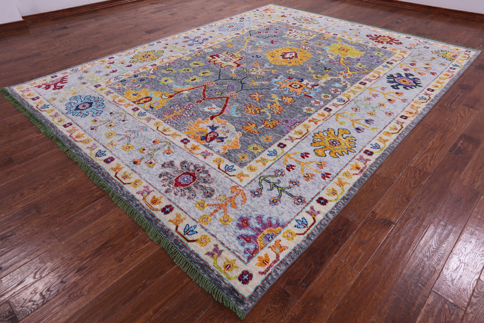 Grey Turkish Oushak Hand Knotted Wool Rug - 9' 2" X 11' 11" - Golden Nile