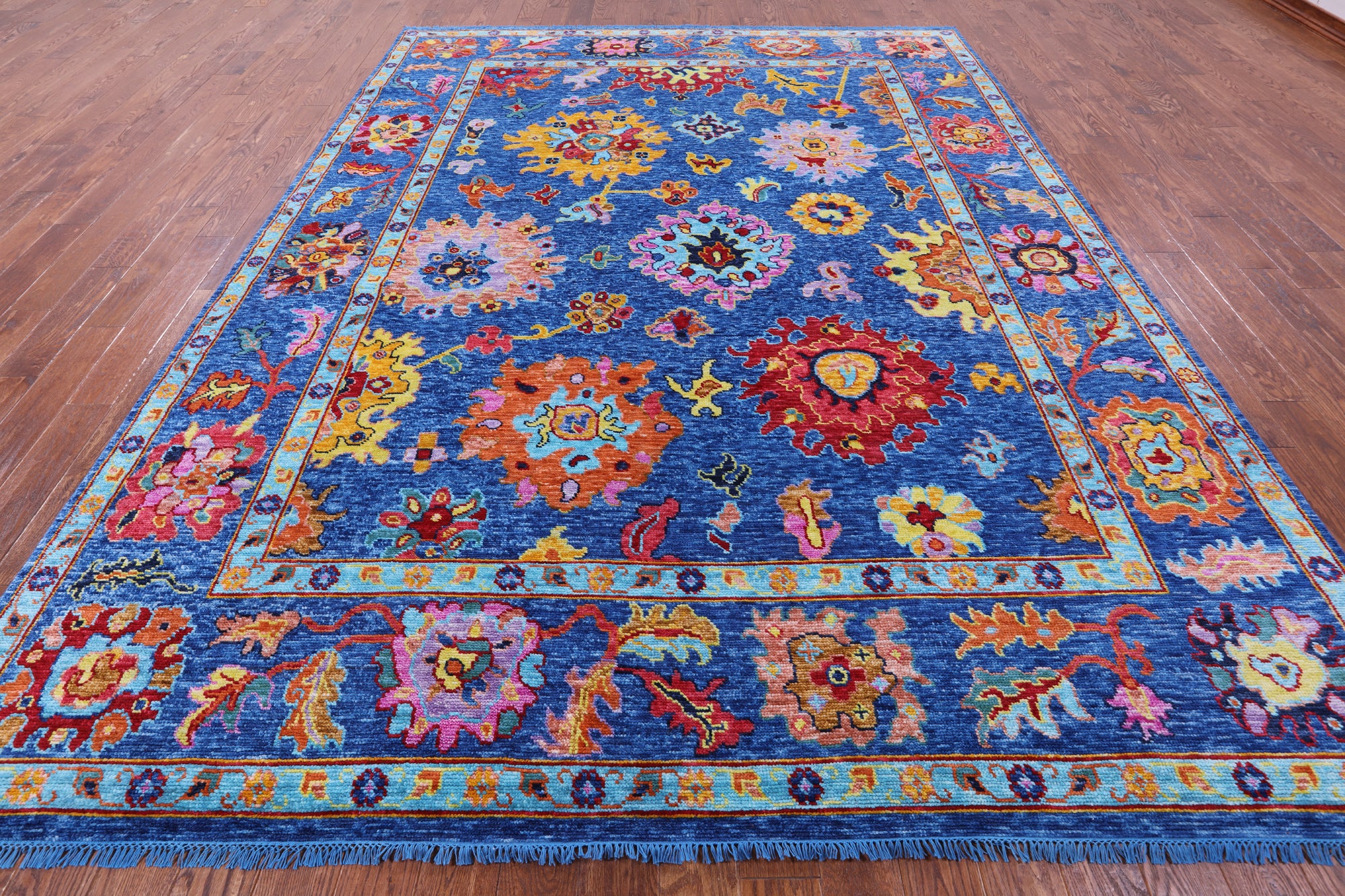 Blue Turkish Oushak Hand Knotted Wool Rug - 9' 2" X 12' 2" - Golden Nile