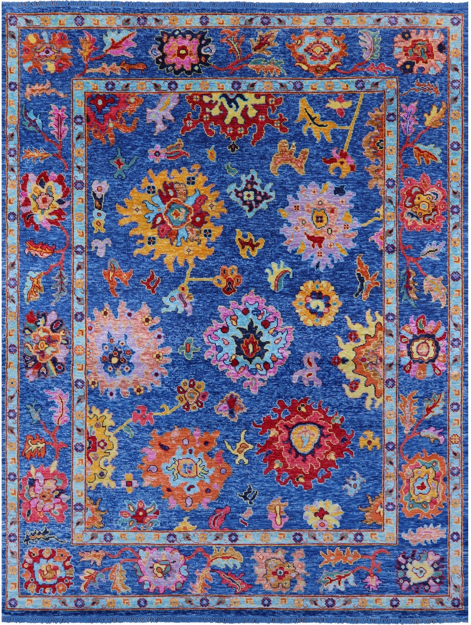 Blue Turkish Oushak Hand Knotted Wool Rug - 9' 2" X 12' 2" - Golden Nile