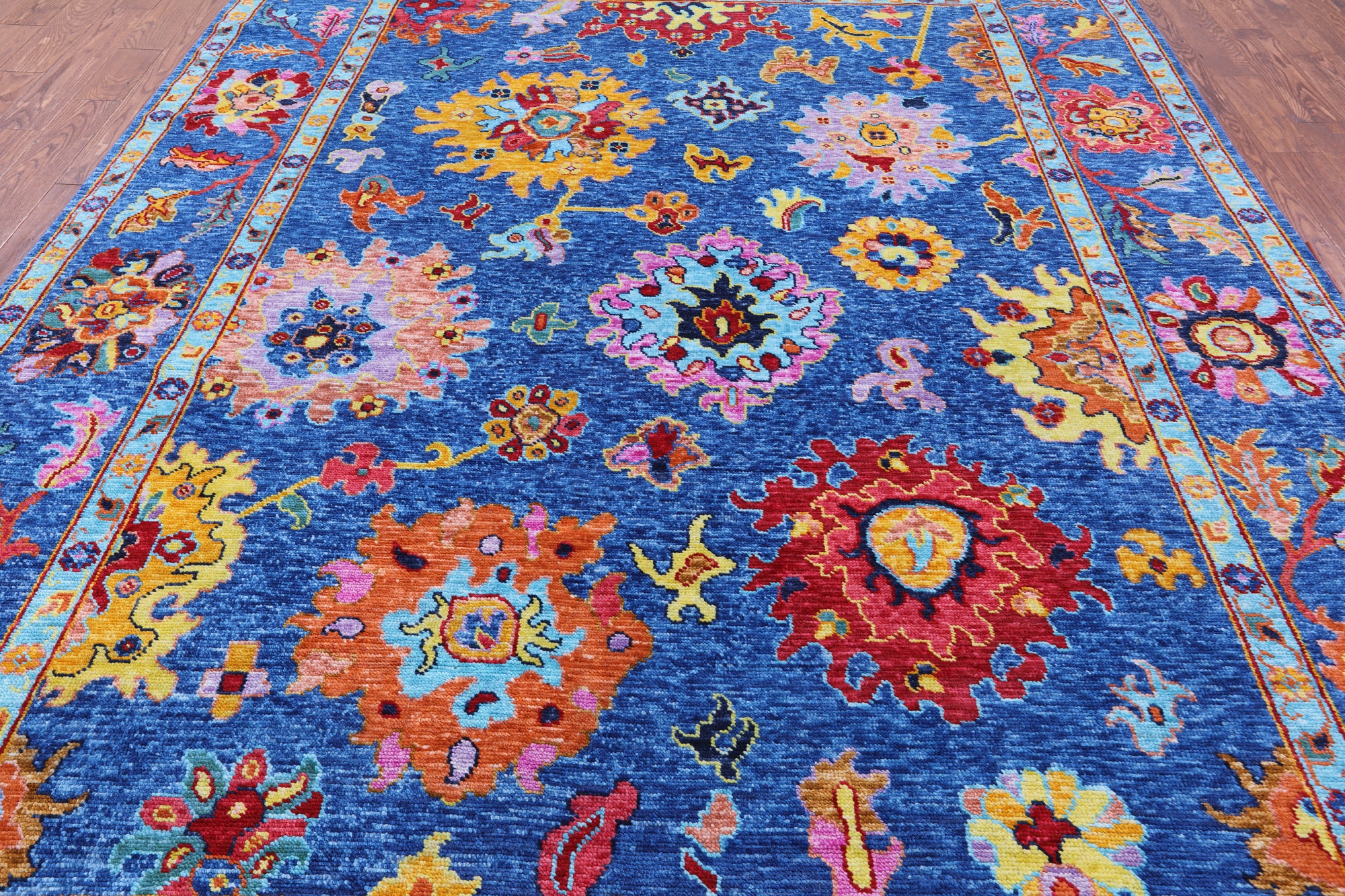 Blue Turkish Oushak Hand Knotted Wool Rug - 9' 2" X 12' 2" - Golden Nile