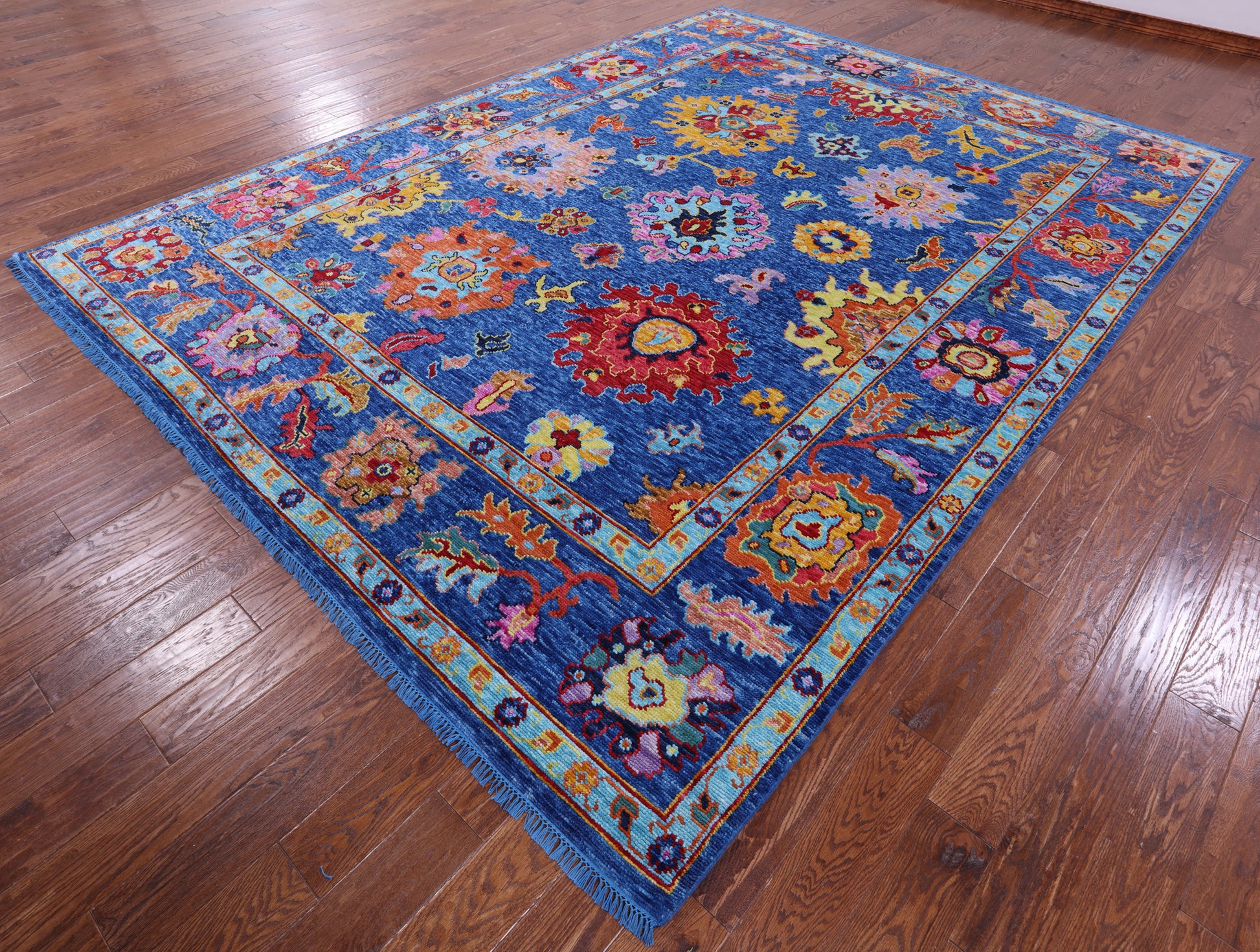 Blue Turkish Oushak Hand Knotted Wool Rug - 9' 2" X 12' 2" - Golden Nile