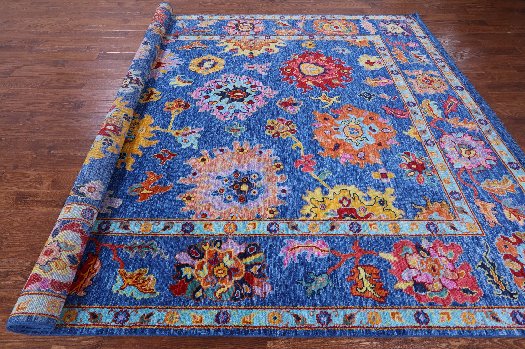 Blue Turkish Oushak Hand Knotted Wool Rug - 9' 2" X 12' 2" - Golden Nile