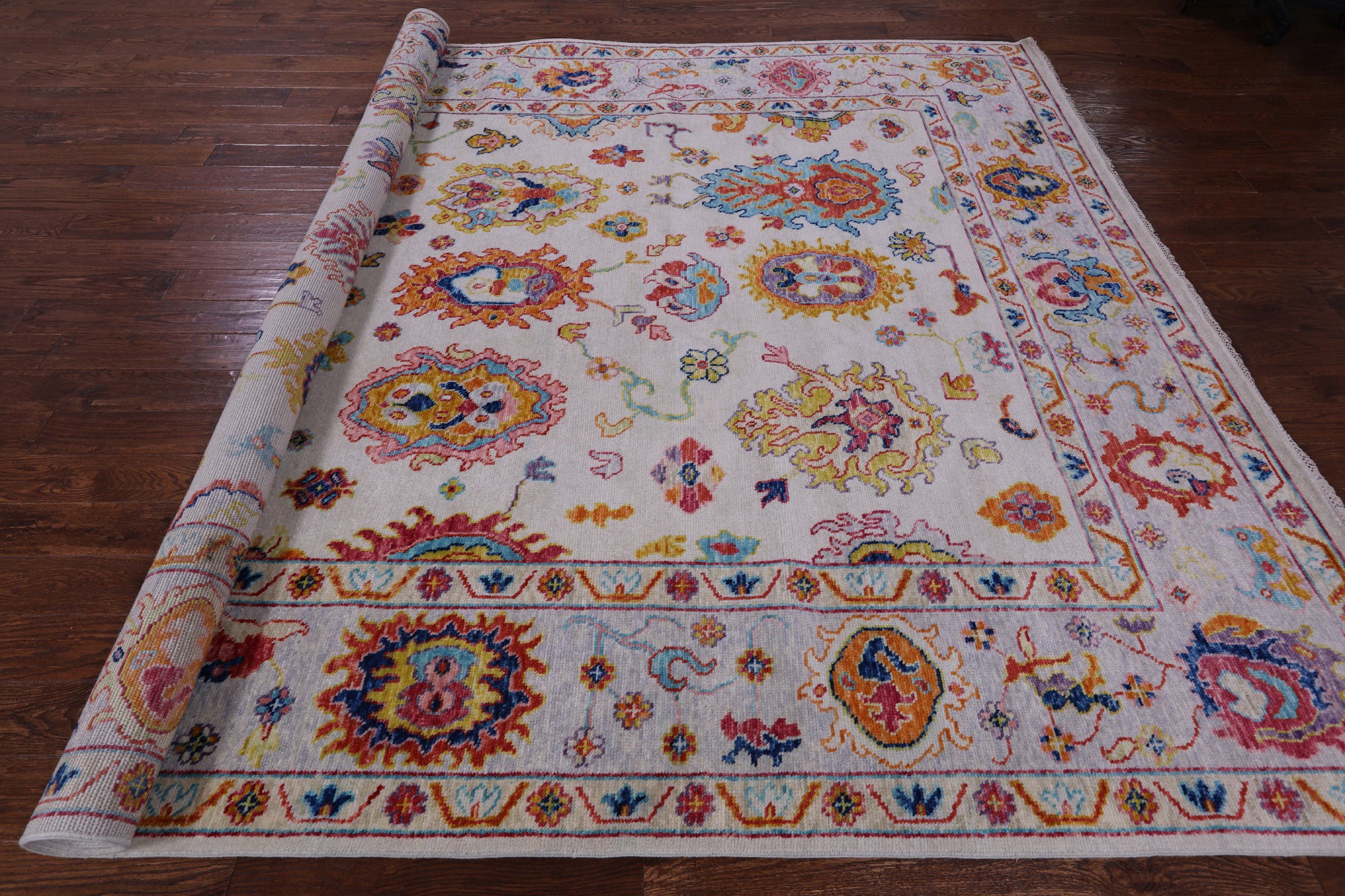 Ivory Turkish Oushak Hand Knotted Wool Rug - 9' 2" X 12' 0" - Golden Nile
