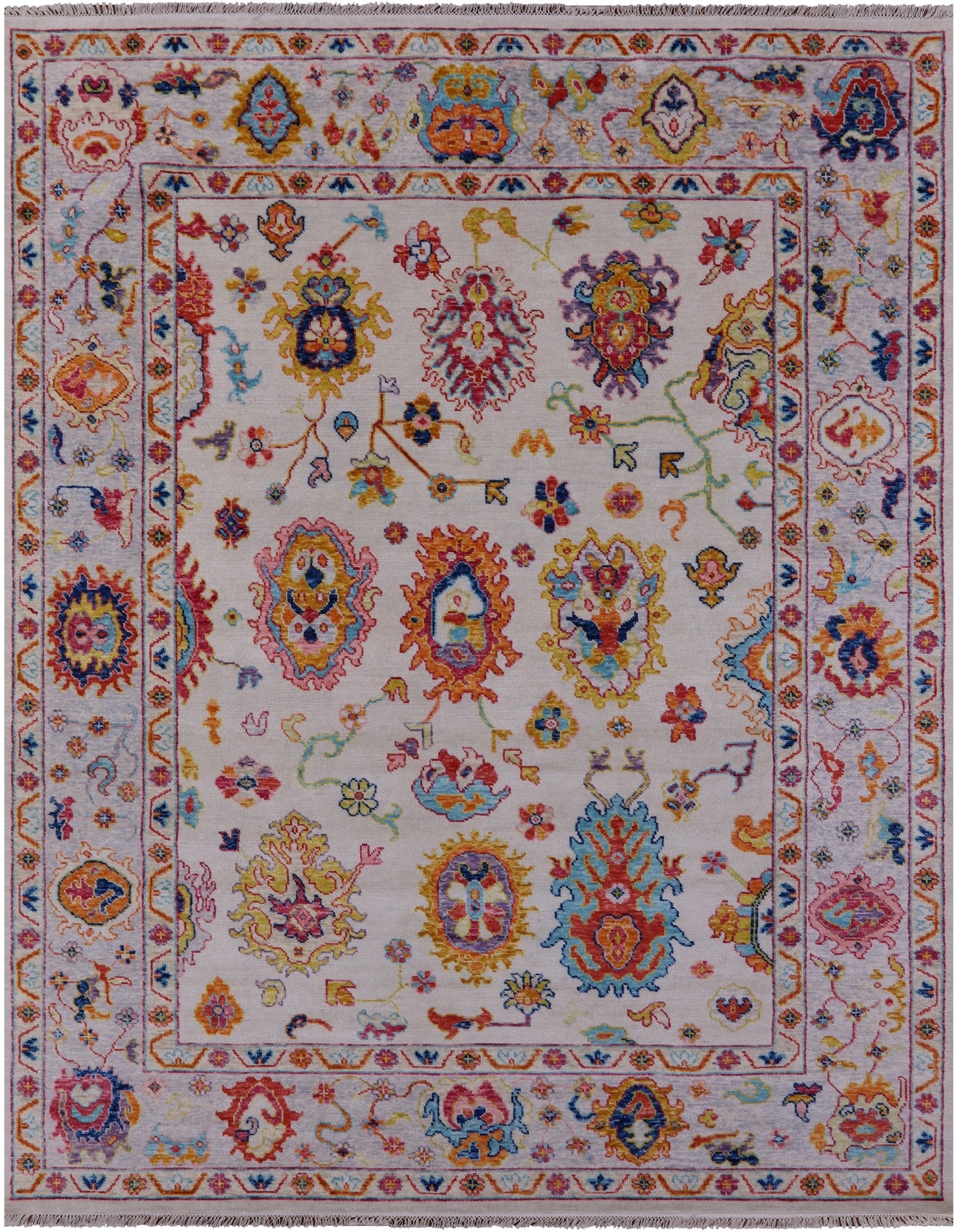 Ivory Turkish Oushak Hand Knotted Wool Rug - 9' 2" X 12' 0" - Golden Nile