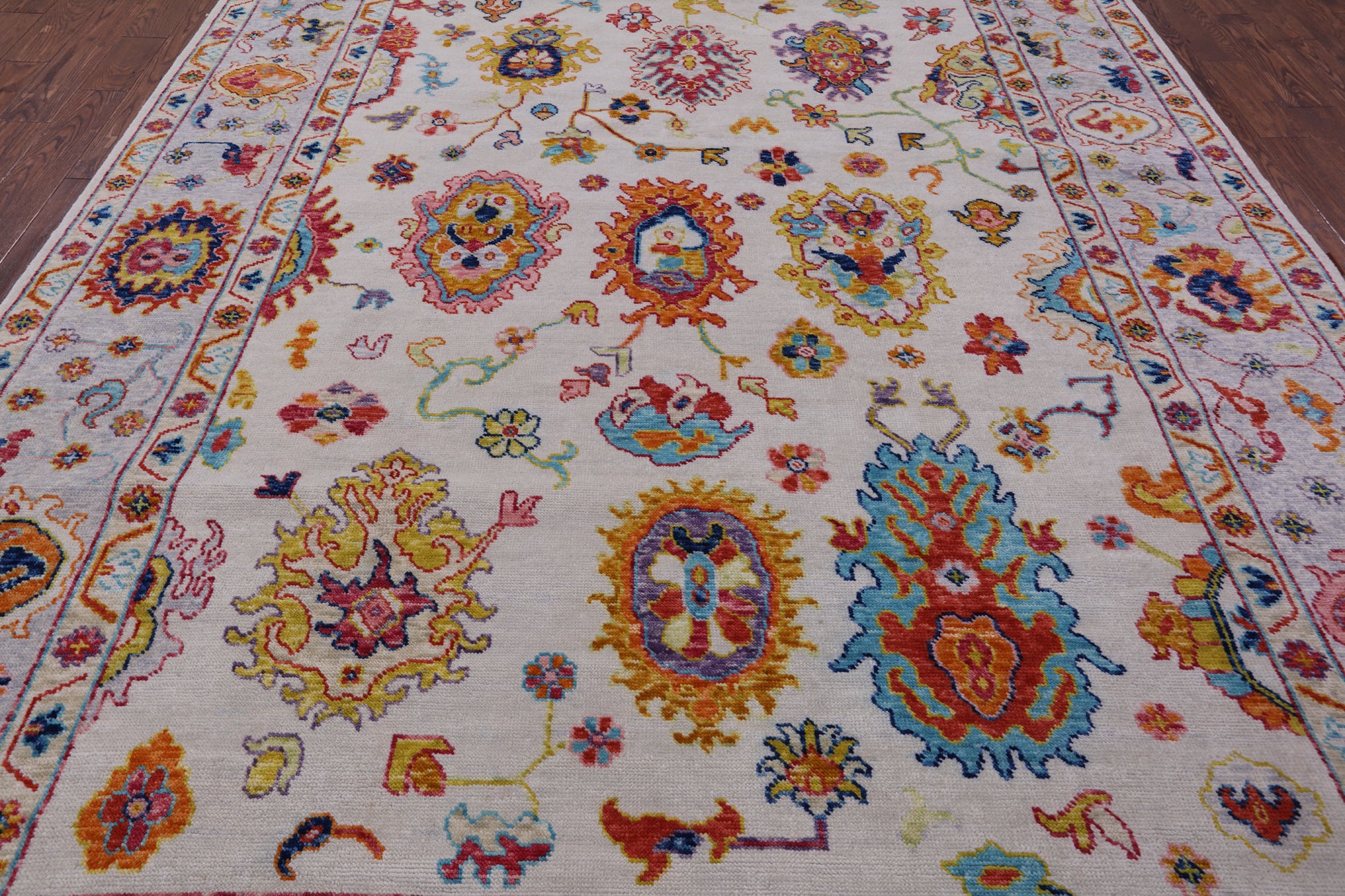 Ivory Turkish Oushak Hand Knotted Wool Rug - 9' 2" X 12' 0" - Golden Nile