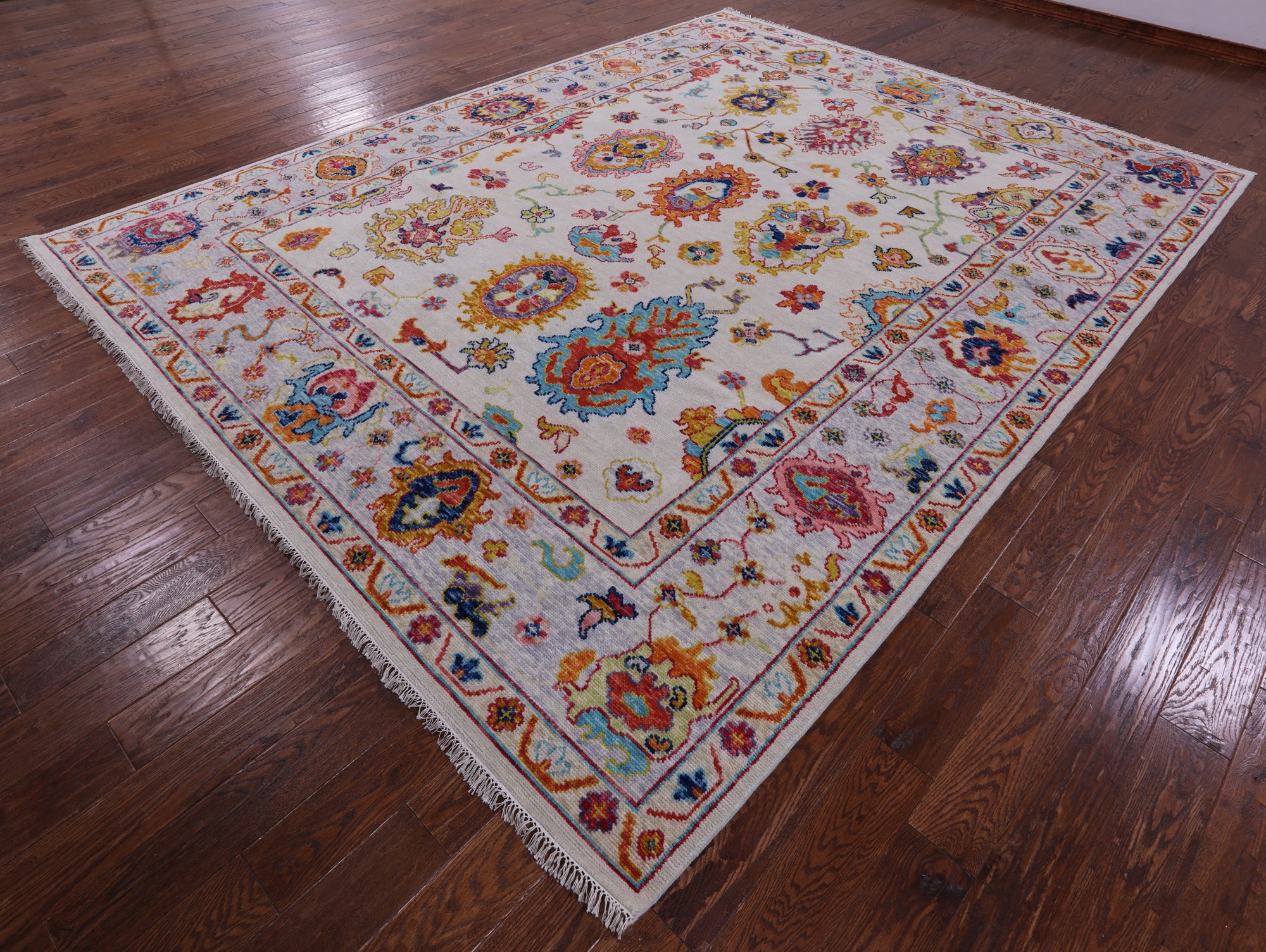Ivory Turkish Oushak Hand Knotted Wool Rug - 9' 2" X 12' 0" - Golden Nile