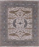 Ivory Turkish Oushak Hand Knotted Wool Area Rug - 8' 2" X 9' 7" - Golden Nile