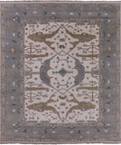 Ivory Turkish Oushak Hand Knotted Wool Area Rug - 8' 2" X 9' 7" - Golden Nile