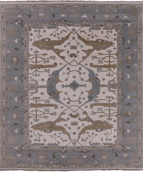 Ivory Turkish Oushak Hand Knotted Wool Area Rug - 8' 2" X 9' 7" - Golden Nile
