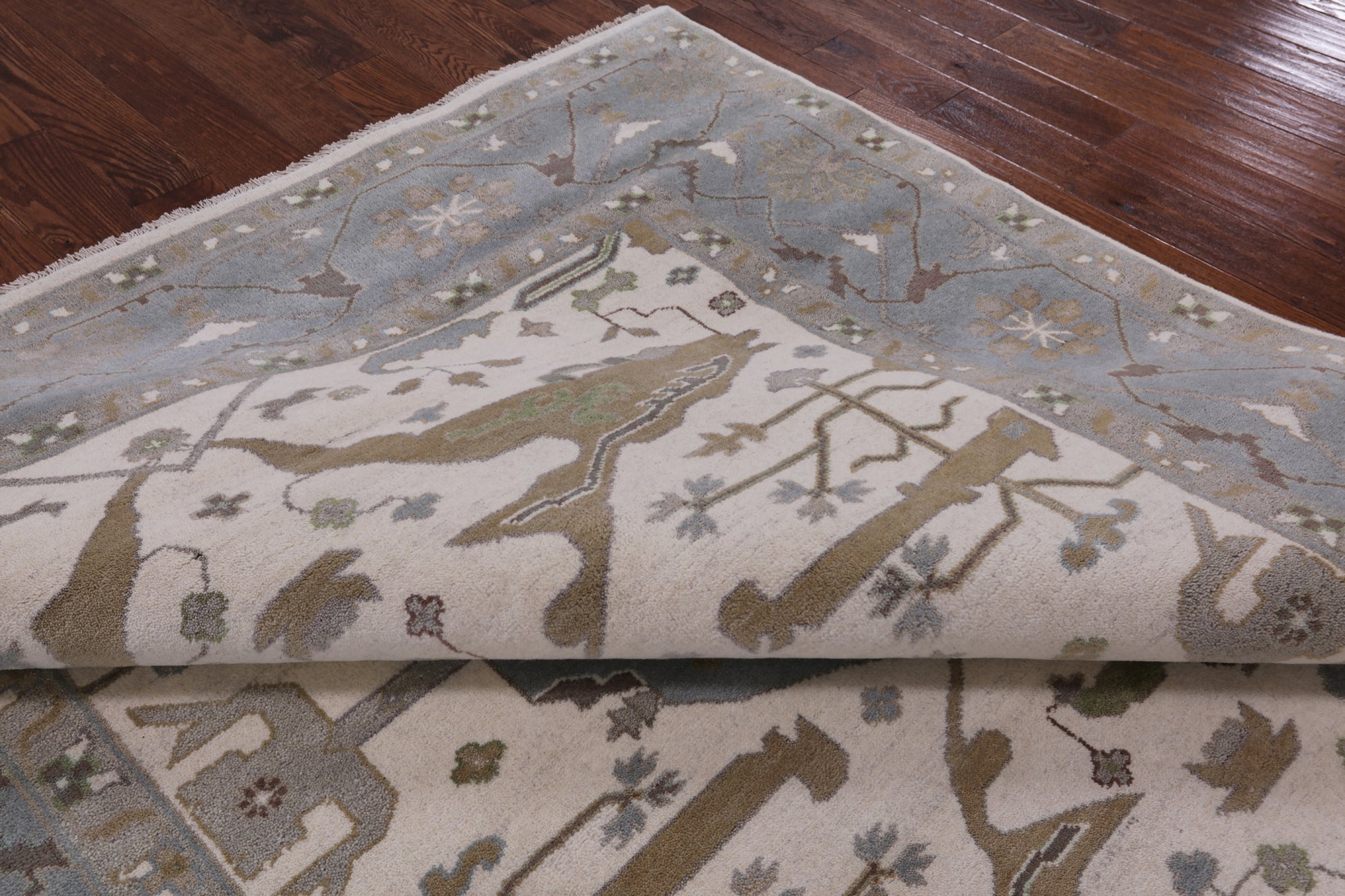 Ivory Turkish Oushak Hand Knotted Wool Area Rug - 8' 2" X 9' 7" - Golden Nile