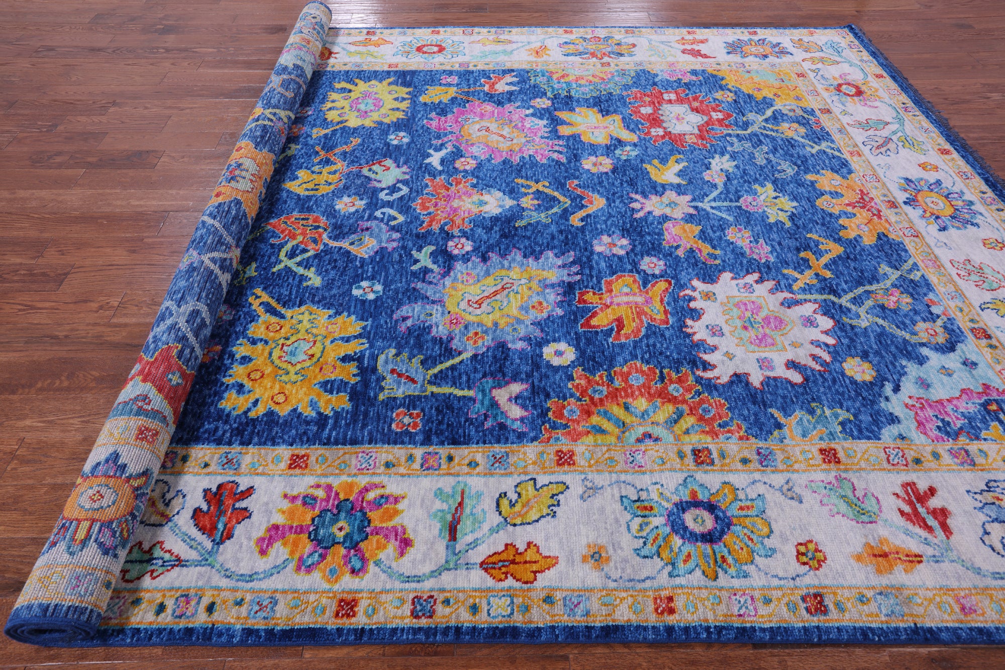Blue Turkish Oushak Hand Knotted Wool Rug - 9' 4" X 12' 4" - Golden Nile