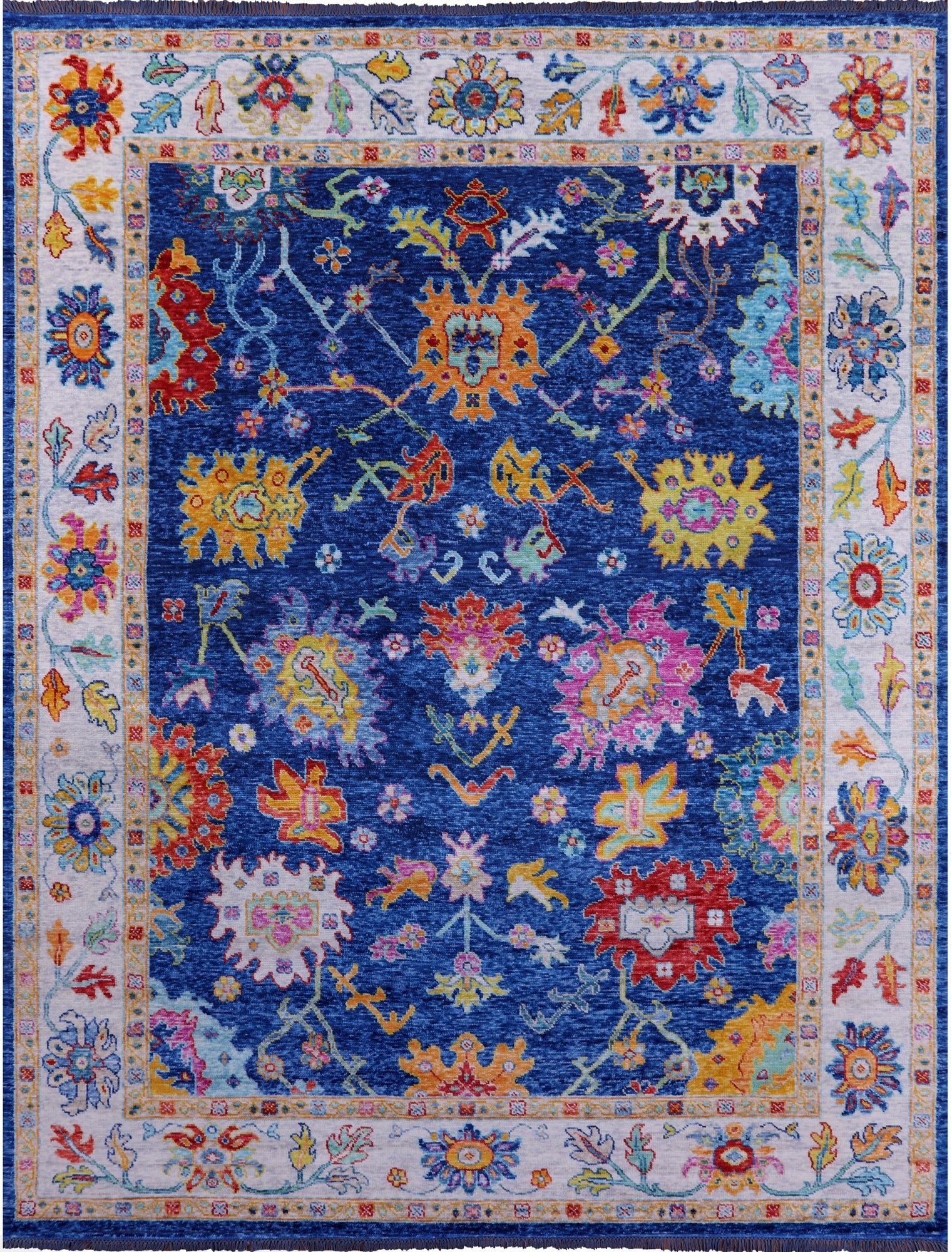Blue Turkish Oushak Hand Knotted Wool Rug - 9' 4" X 12' 4" - Golden Nile