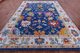 Blue Turkish Oushak Hand Knotted Wool Rug - 9' 4" X 12' 4" - Golden Nile
