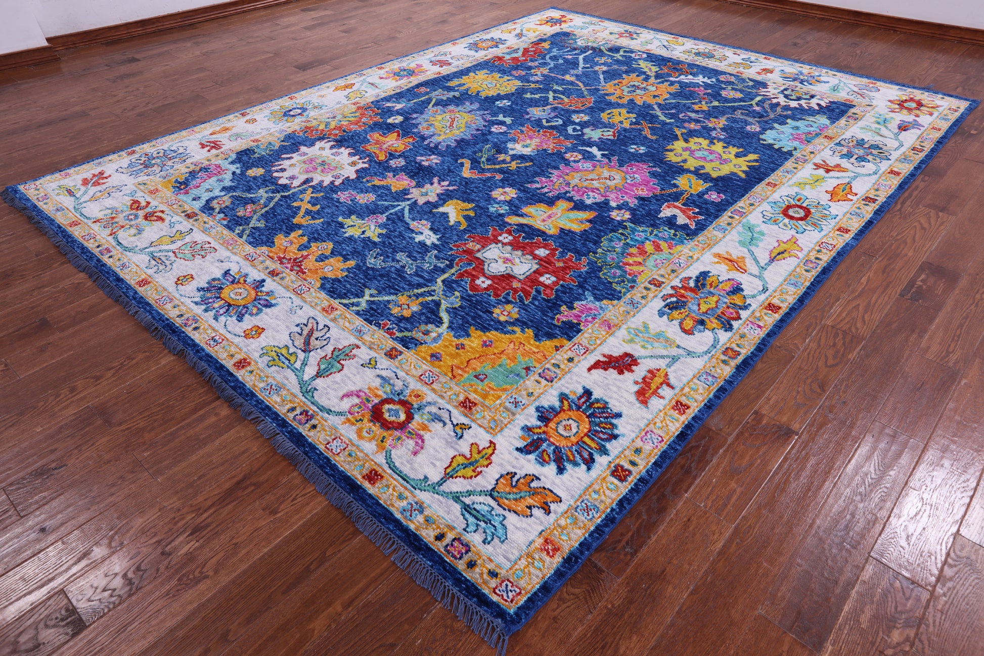 Blue Turkish Oushak Hand Knotted Wool Rug - 9' 4" X 12' 4" - Golden Nile