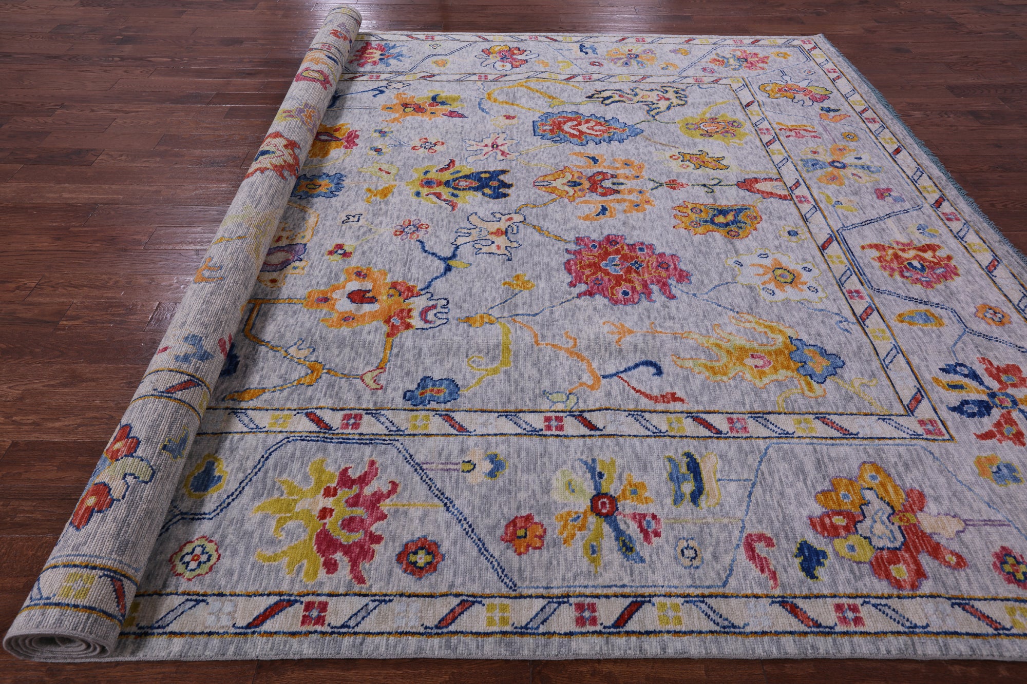Grey Turkish Oushak Handmade Wool Rug - 10' 4" X 13' 11" - Golden Nile