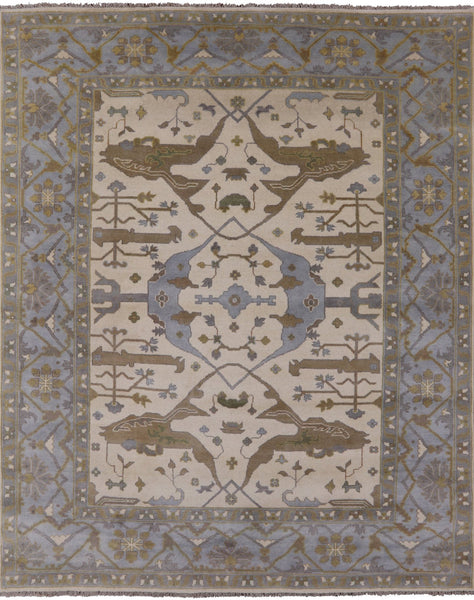 Ivory Turkish Oushak Hand Knotted Wool Area Rug - 8' 0" X 10' 0" - Golden Nile