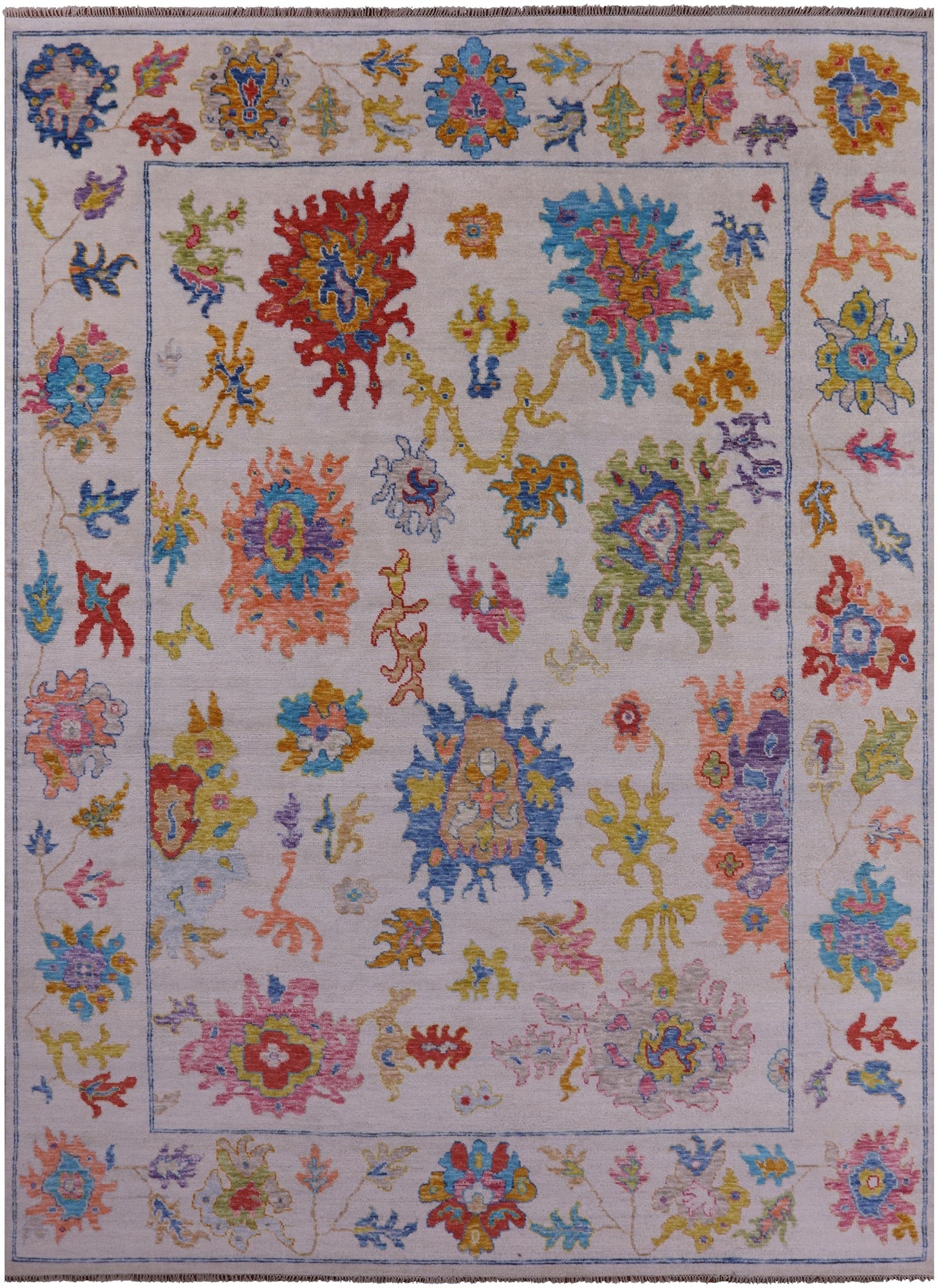 Ivory Turkish Oushak Hand Knotted Wool Rug - 10' 2" X 13' 9" - Golden Nile