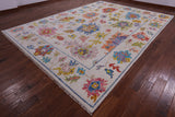 Ivory Turkish Oushak Hand Knotted Wool Rug - 10' 2" X 13' 9" - Golden Nile
