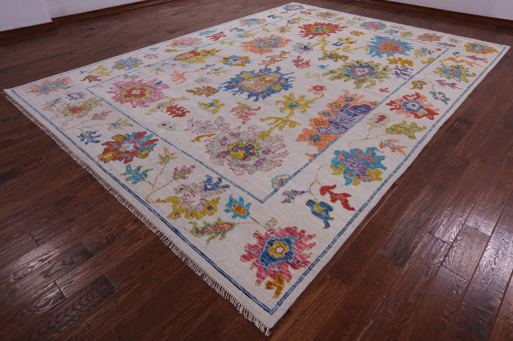 Ivory Turkish Oushak Hand Knotted Wool Rug - 10' 2" X 13' 9" - Golden Nile