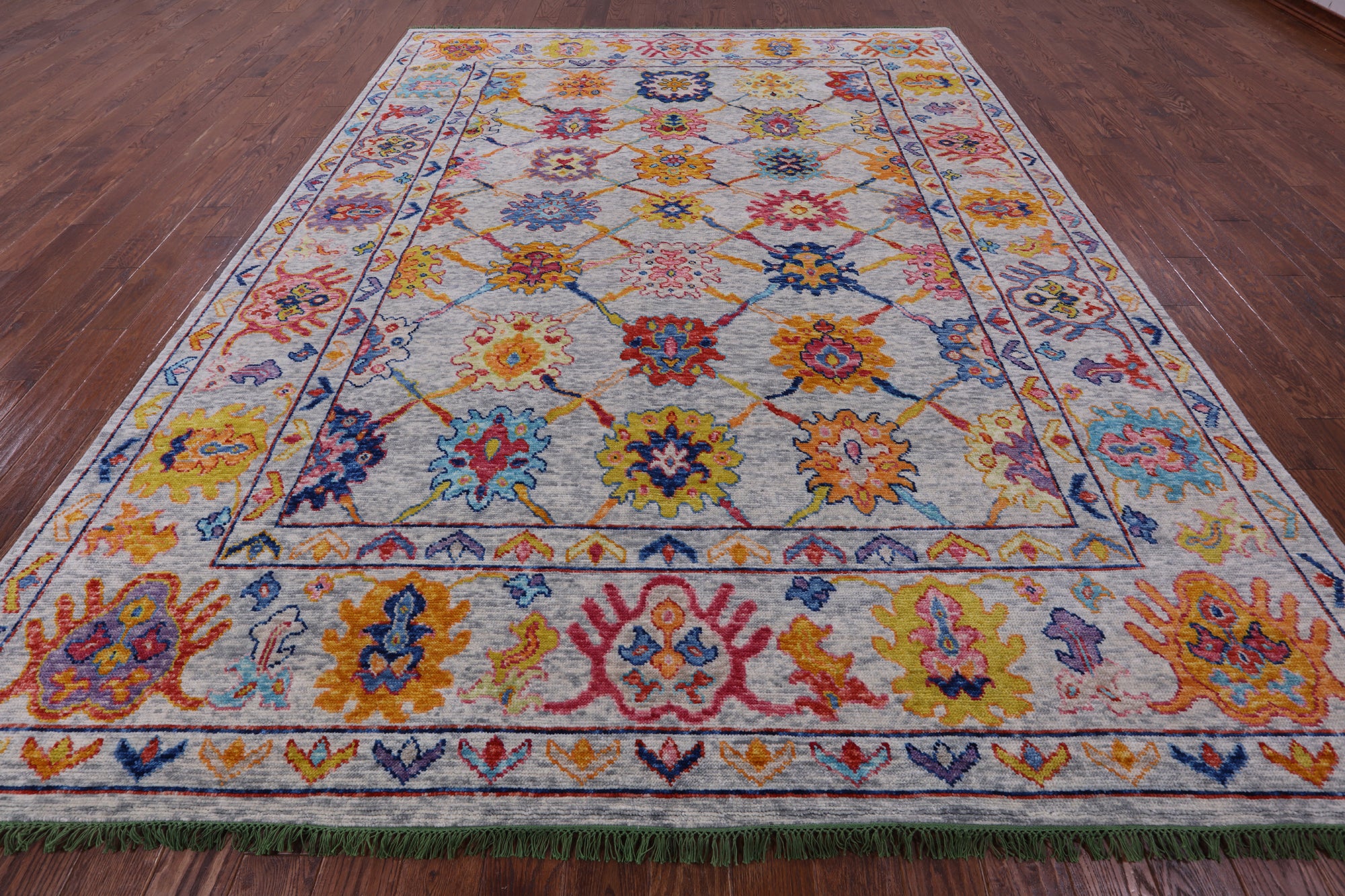 Grey Turkish Oushak Hand Knotted Wool Rug - 9' 1" X 11' 11" - Golden Nile