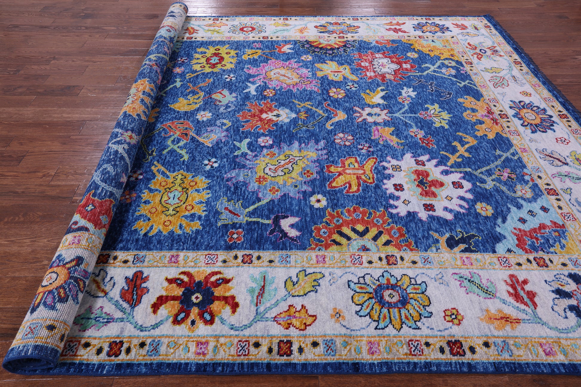 Blue Turkish Oushak Hand Knotted Wool Rug - 9' 5" X 11' 9" - Golden Nile