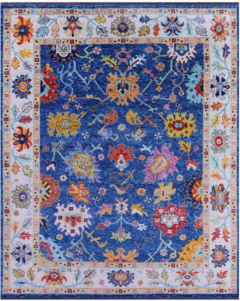 Blue Turkish Oushak Hand Knotted Wool Rug - 9' 5" X 11' 9" - Golden Nile