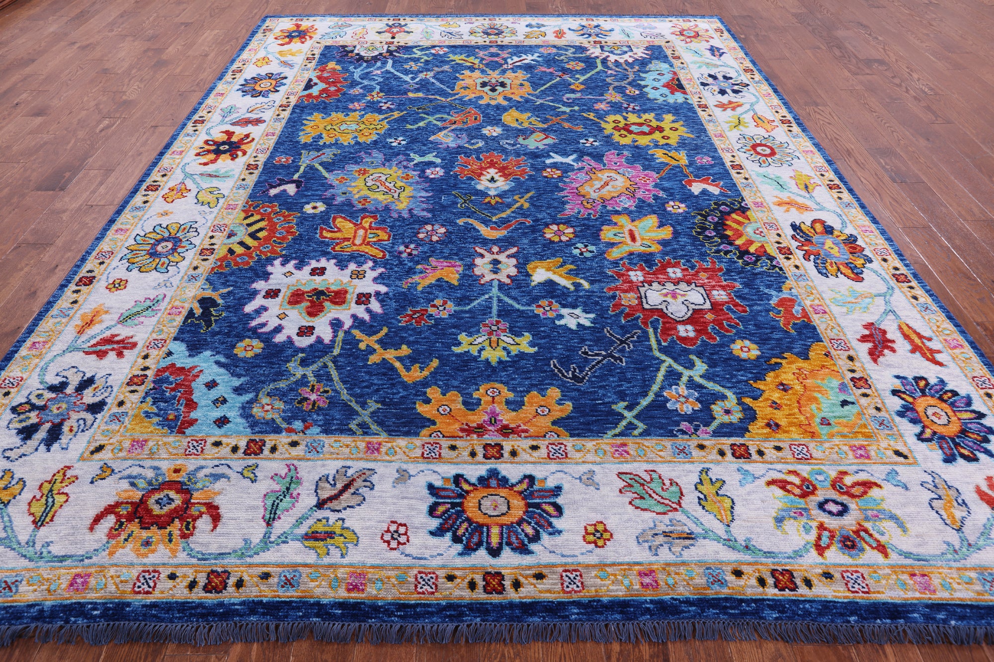 Blue Turkish Oushak Hand Knotted Wool Rug - 9' 5" X 11' 9" - Golden Nile